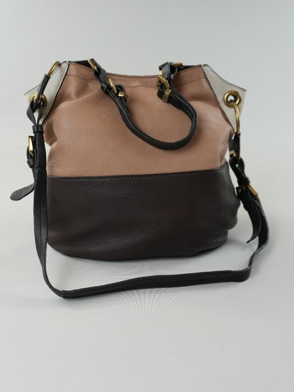 orYANY Sydney Large Leather Colorblock Hobo Shoulder Bag Beige Brown